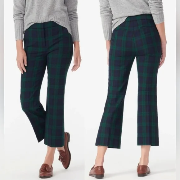 J. Crew Hayden Green and Navy Plaid Kickout Crop Pants Wool Mix Dark Academia 14 - Picture 7 of 7